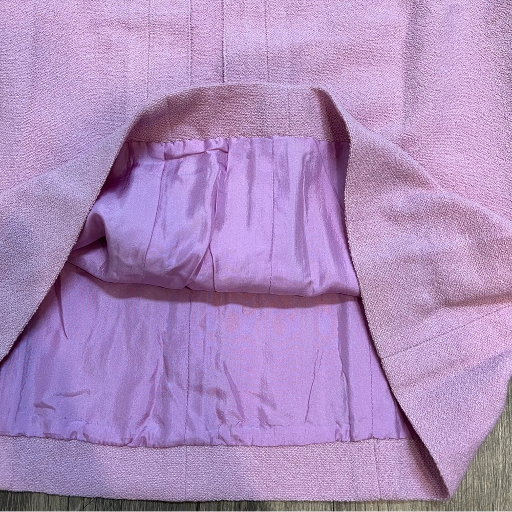 CHANEL Boutique Vtg 90s Pink Tweed Boucle Wool Midi Pencil Skirt Made France XL - Picture 8 of 14